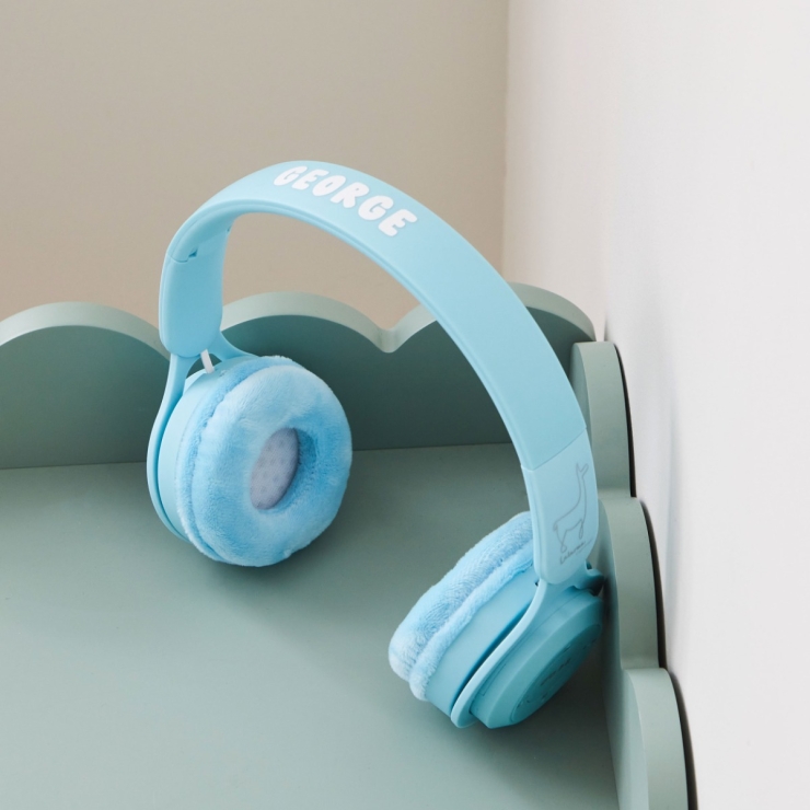 Personalised Lalarma Wireless Headphones in Pastel Blue