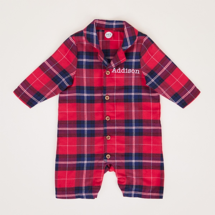 Personalised Red Checkered Pyjama Romper