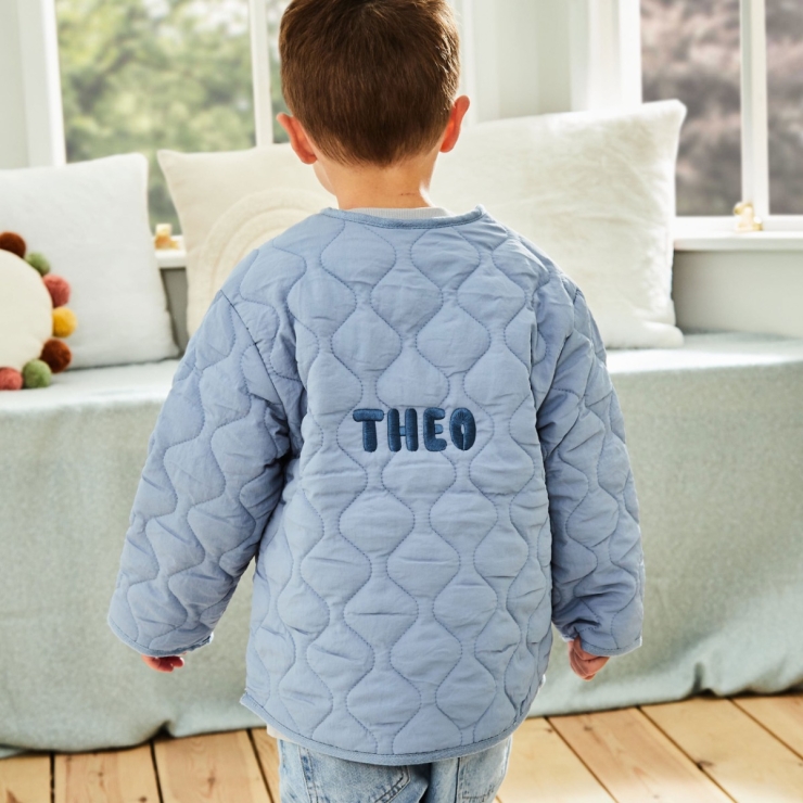 Personalized Back Name Blue Quilted Jacket 