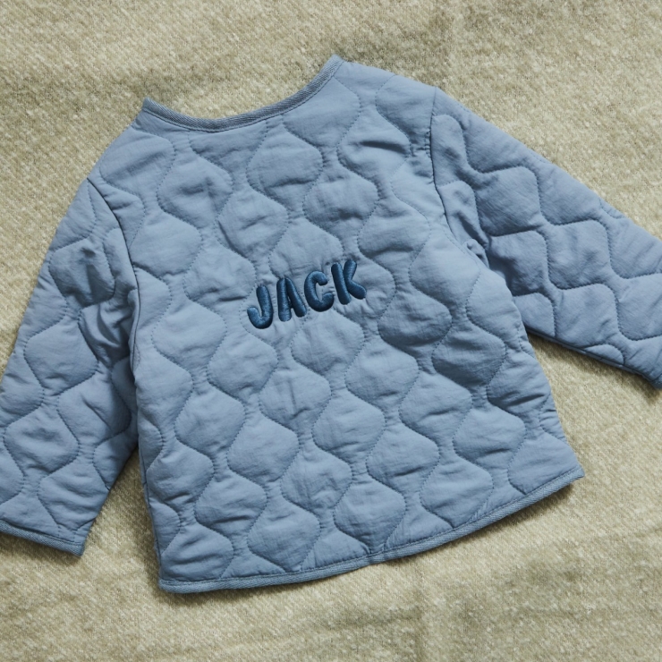 Personalized Back Name Blue Quilted Jacket 