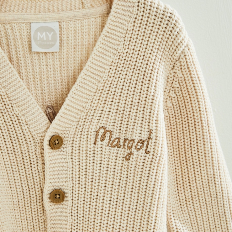Personalised Hello World Oatmeal Knitted Cardigan 