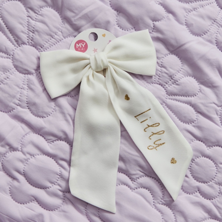 Personalized Ivory Gold Heart Hair Bow Clip
