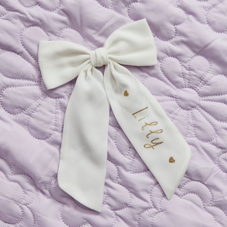 Personalized Ivory Gold Heart Hair Bow Clip