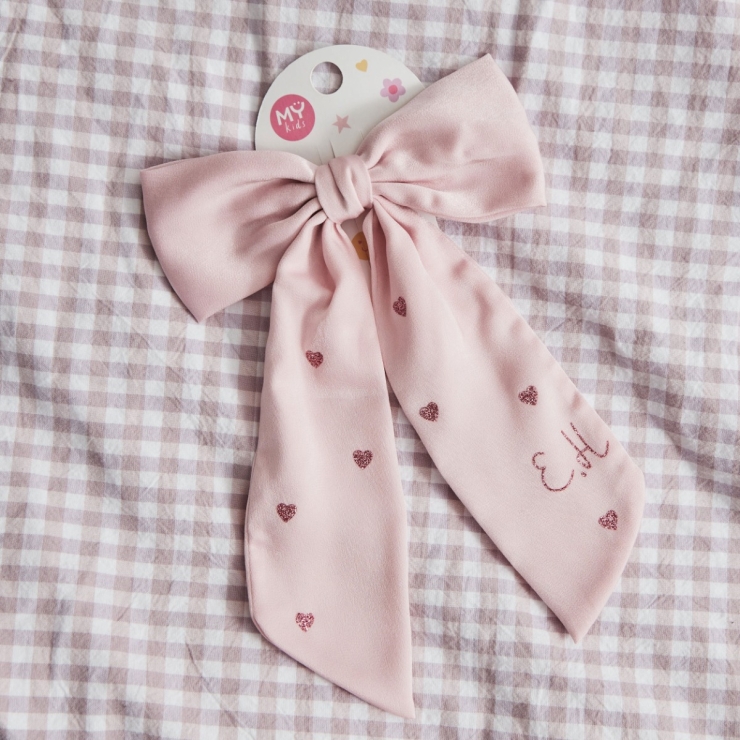 Personalized Pink Heart Hair Bow Clip