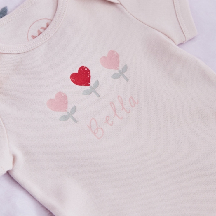 Personalized Little & Loved Three Tulips Pink Bodysuit