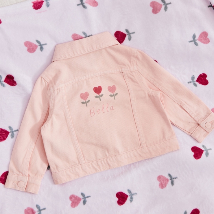 Personalised Little & Loved Three Tulips Pink Denim Jacket