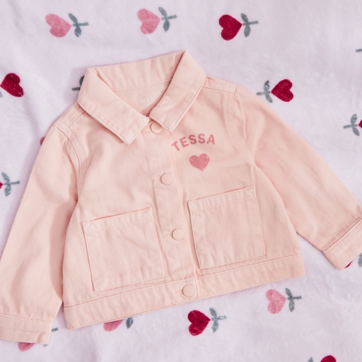 Personalised Pink Heart Denim Jacket 