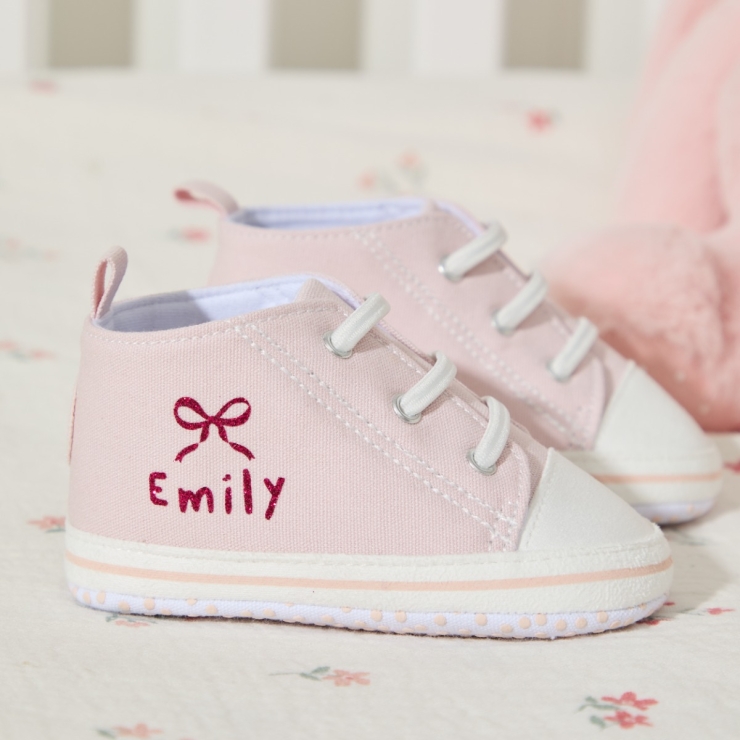 Personalized Pink Glitter Bow Baby High Top Shoes 