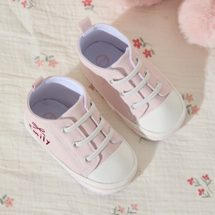Personalized Pink Glitter Bow Baby High Top Shoes 