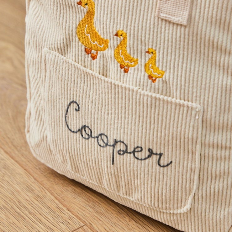 Personalized Ecru Cord Duck Family Mini Backpack 