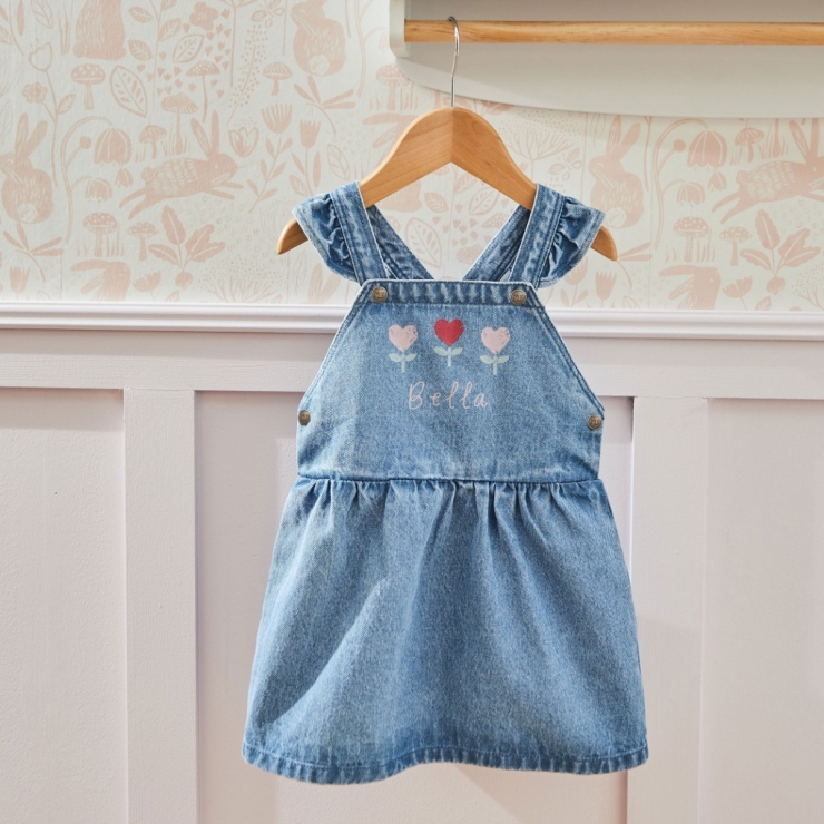 Personalized Three Tulip Denim Pinny Dress