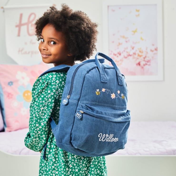 Personalized Bumblebee Medium Denim Backpack 