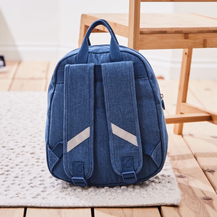 Personalized Moon & Rocket Medium Denim Backpack 