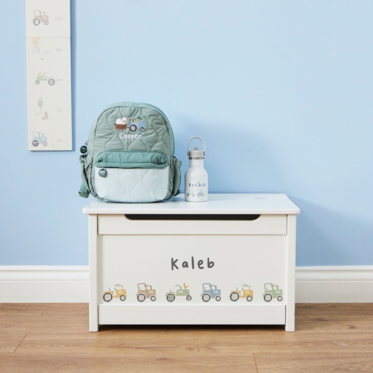 Personalised Fun On The Farm Wooden White Toy Box FSC®