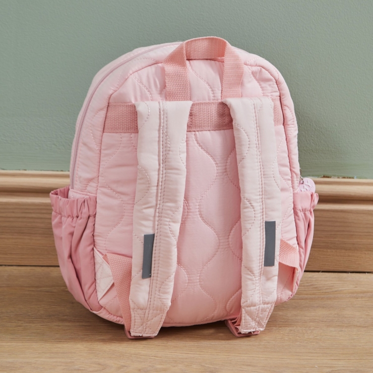 Personalized Heart Flower Pink Medium Quilted Backpack