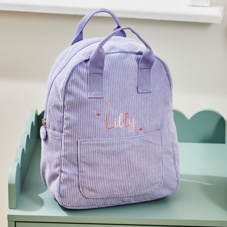 Personalized Pink Heart Lilac Cord Mini Backpack