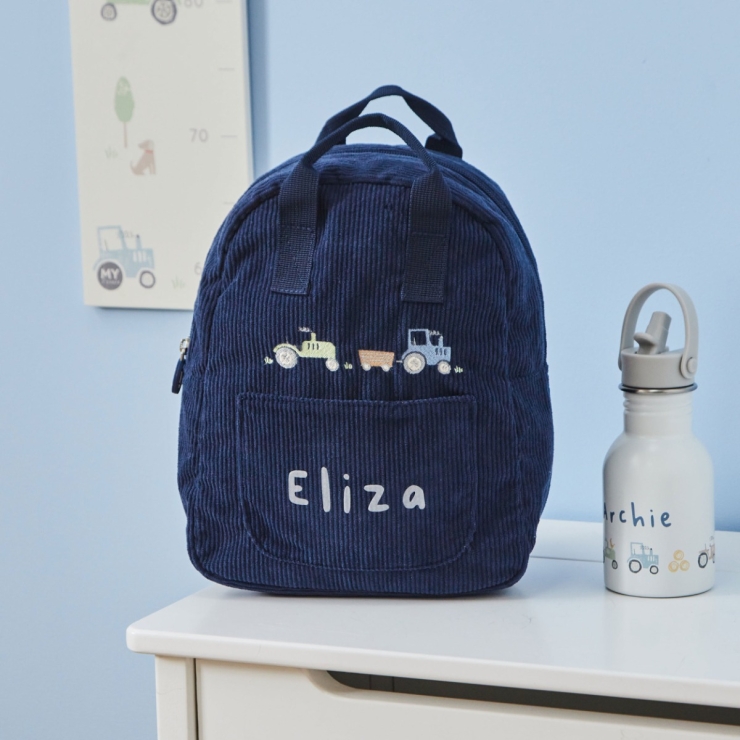 Personalized Navy Cord Tractor Mini Backpack