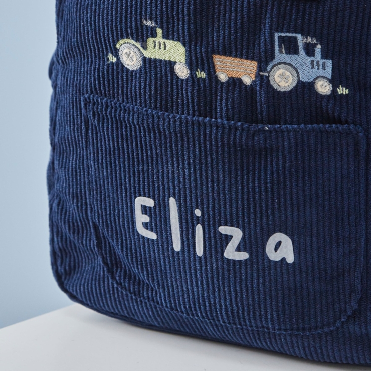 Personalized Navy Cord Tractor Mini Backpack