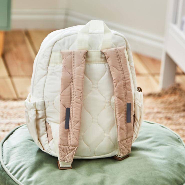 Personalized Bear Ecru Quilted Medium Backpack 