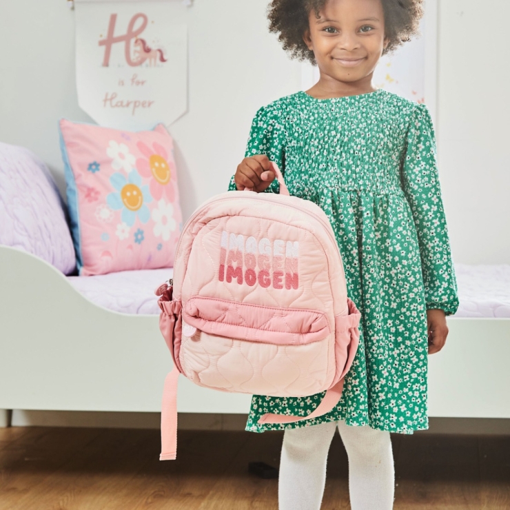 Personalized Bubble Gradient Name Pink Medium Quilted Backpack