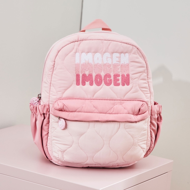 Personalized Bubble Gradient Name Pink Medium Quilted Backpack