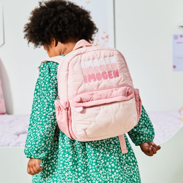 Personalized Bubble Gradient Name Pink Medium Quilted Backpack