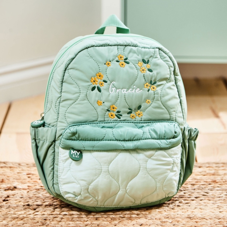 Personalized Yellow Flower Sage Quilted Medium Backpack 