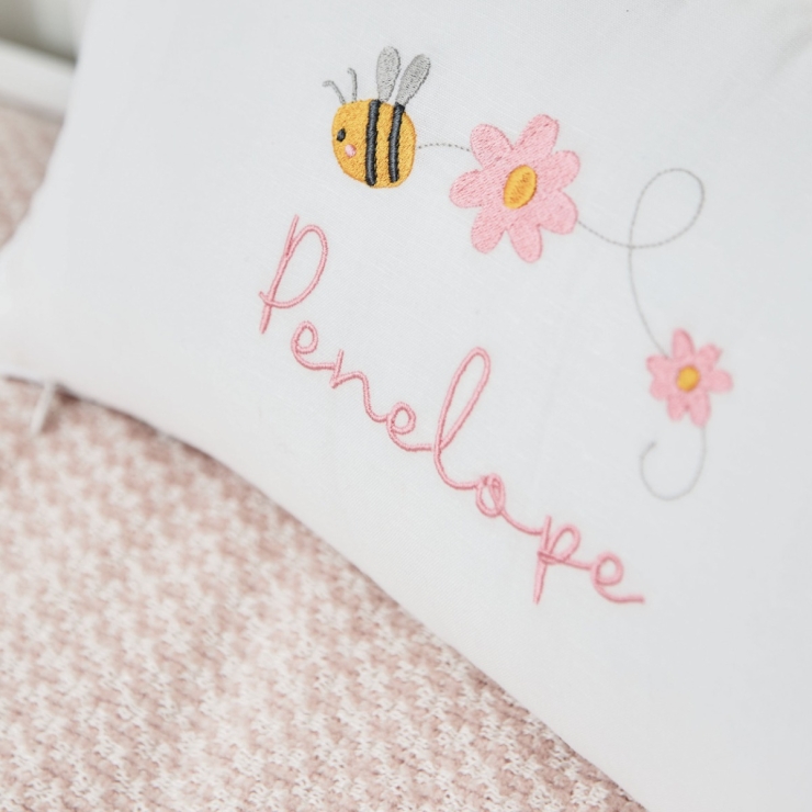 Personalized Bumblebee Embroidered Linen Cushion
