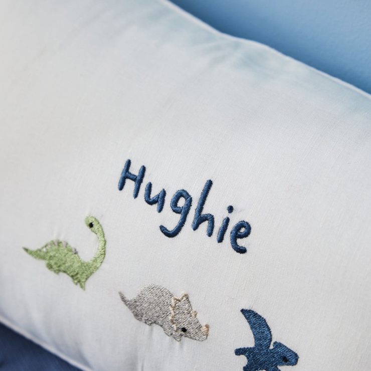 Personalised Baby Dinosaurs Embroidered Linen Cushion