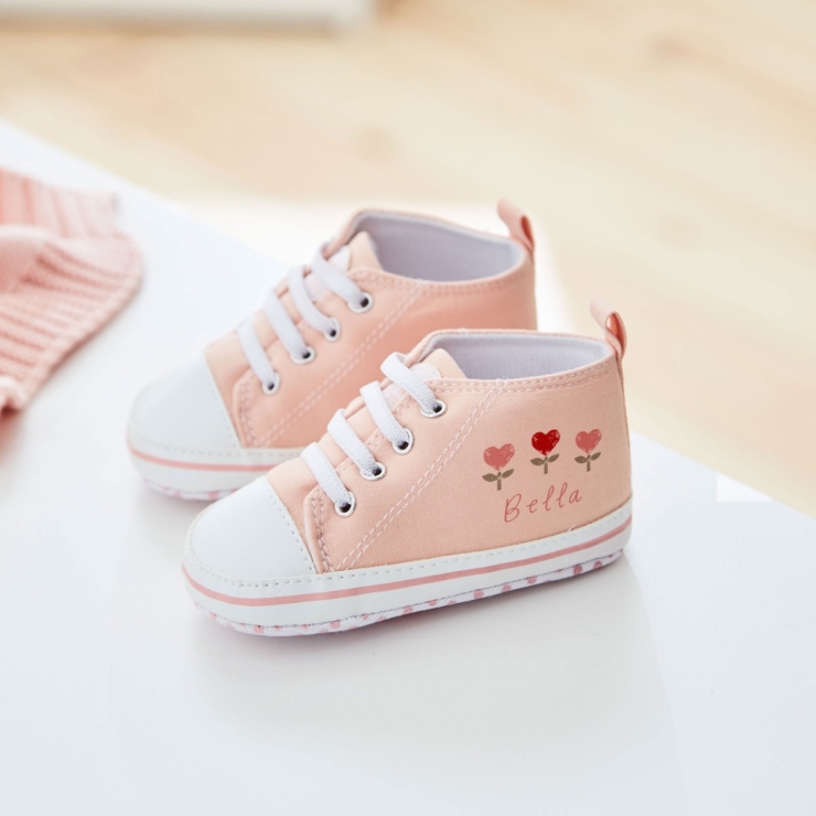 Personalized Pink Tulips Baby High Top Shoes 