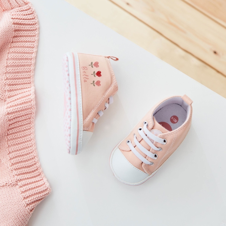 Personalized Pink Tulips Baby High Top Shoes 