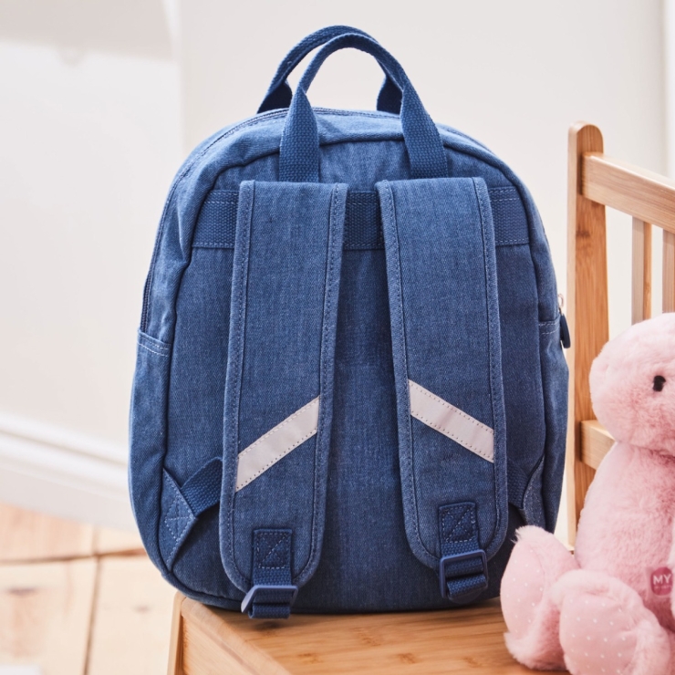 Personalized Pink Chain Stitch Denim Backpack 