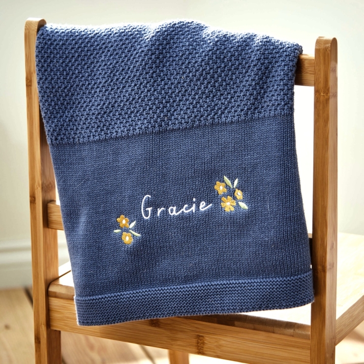 Personalized Yellow Flower Mid Blue Shawl 