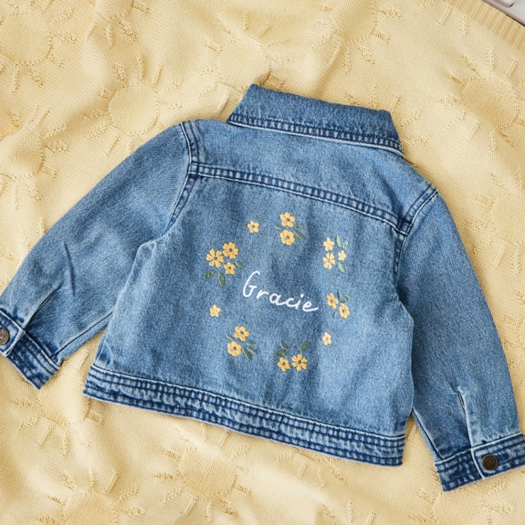 Personalized Yellow Flower Wreath Denim Jacket