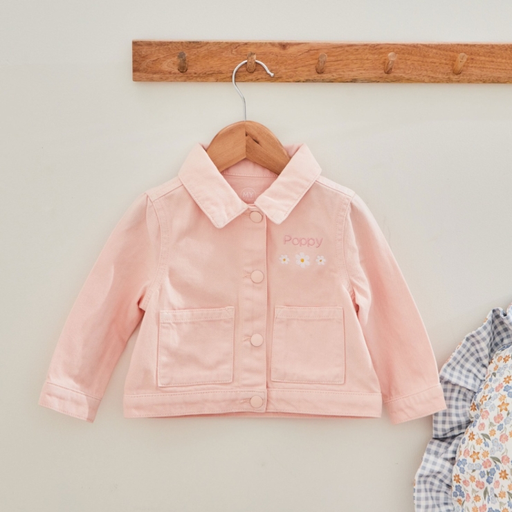 Personalized Three Daisies Pink Denim Jacket