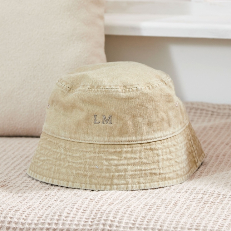 Personalised Vintage Bucket Hat in Sand 
