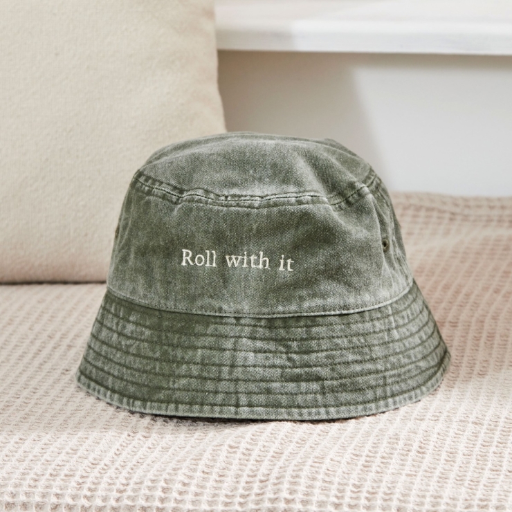 Personalised Vintage Bucket Hat in Olive Green