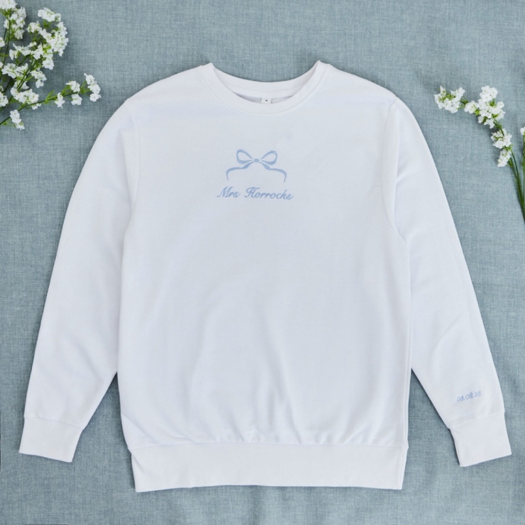 Personalised Something Blue Bow White Sweatshirt 