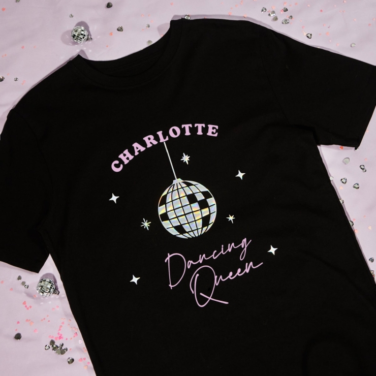 Personalised Dancing Queen Black Hen T-Shirt