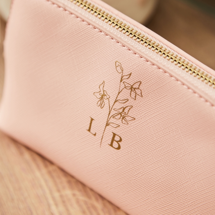 Personalised Birth Flower Pink Medium Make-Up Bag