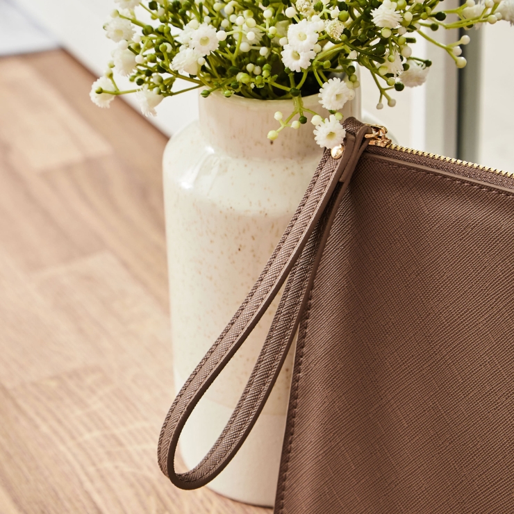 Personalised Taupe Birth Flower Monogrammed Pouch