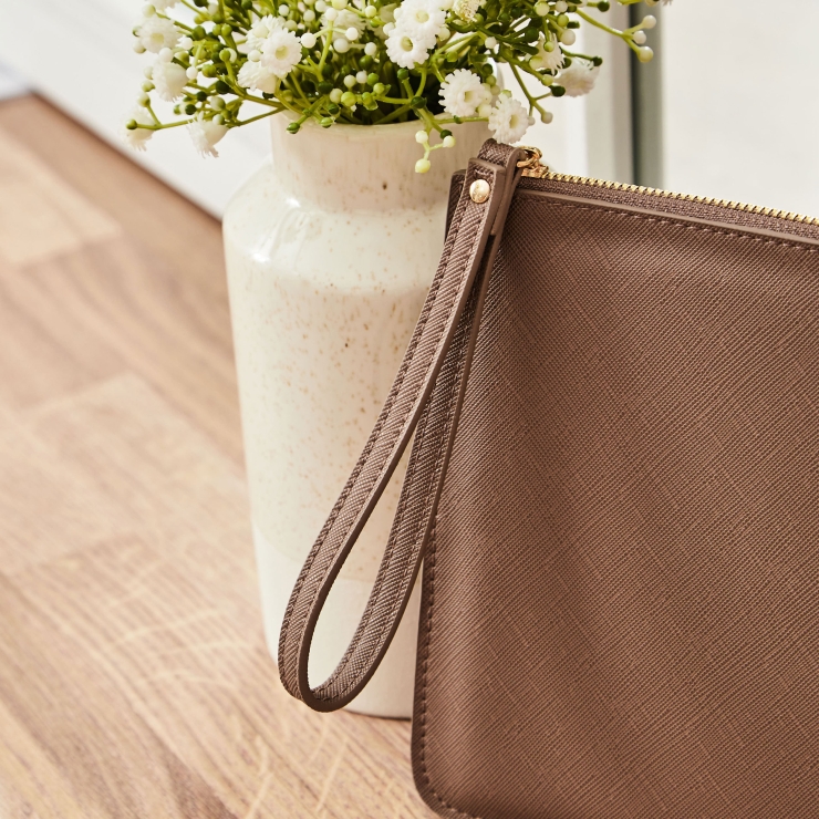 Personalised Taupe Birth Flower Name Pouch