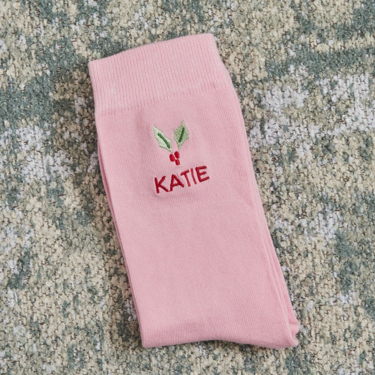Personalised Holly Berry Pink Socks