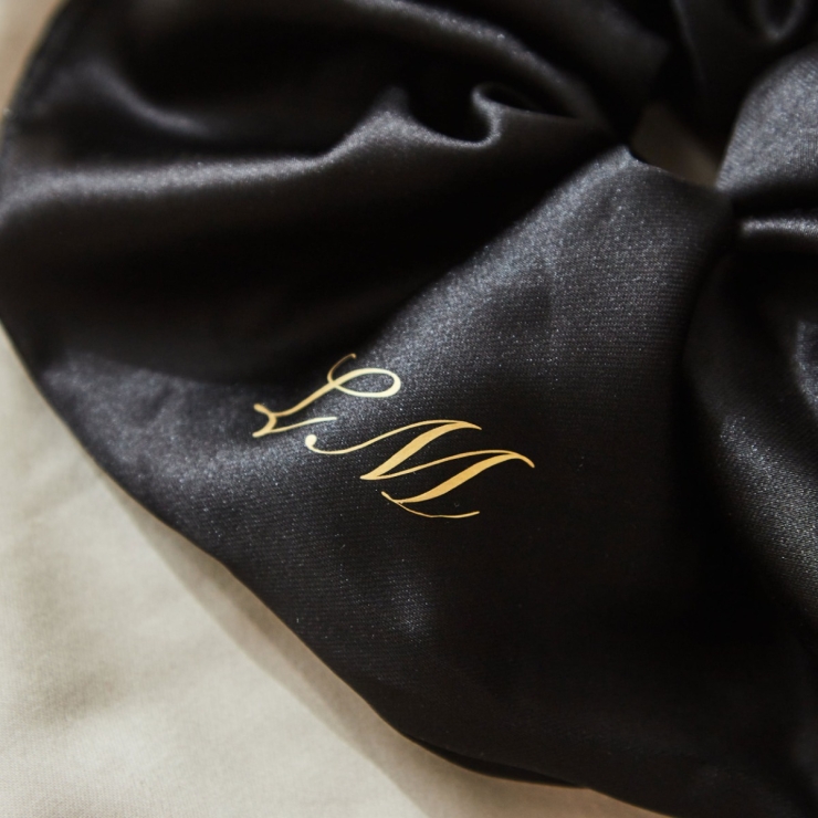 Personalised Large Black Satin Scrunchie by Made Yours