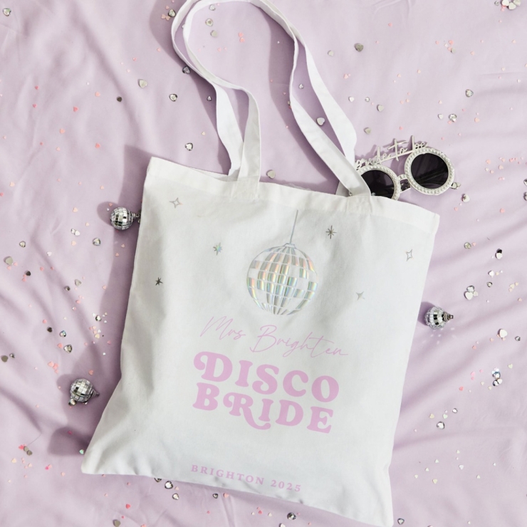 Personalised Disco Bride White Hen Party Tote Bag