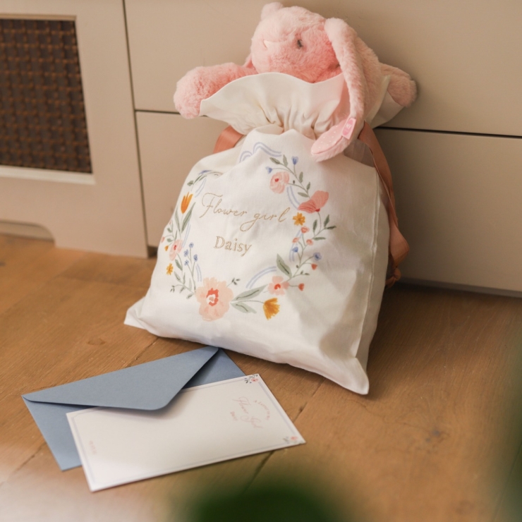 Personalised Wildflower Wedding Embroidered Keepsake Drawstring Bag