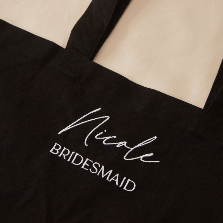 Personalised Black Bridesmaid Tote Bag with Script Font