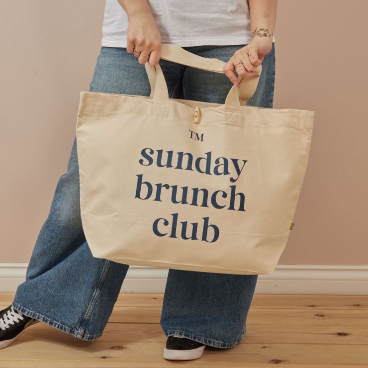 Personalised Cotton Canvas Slogan Tote Bag in Navy Blue Font
