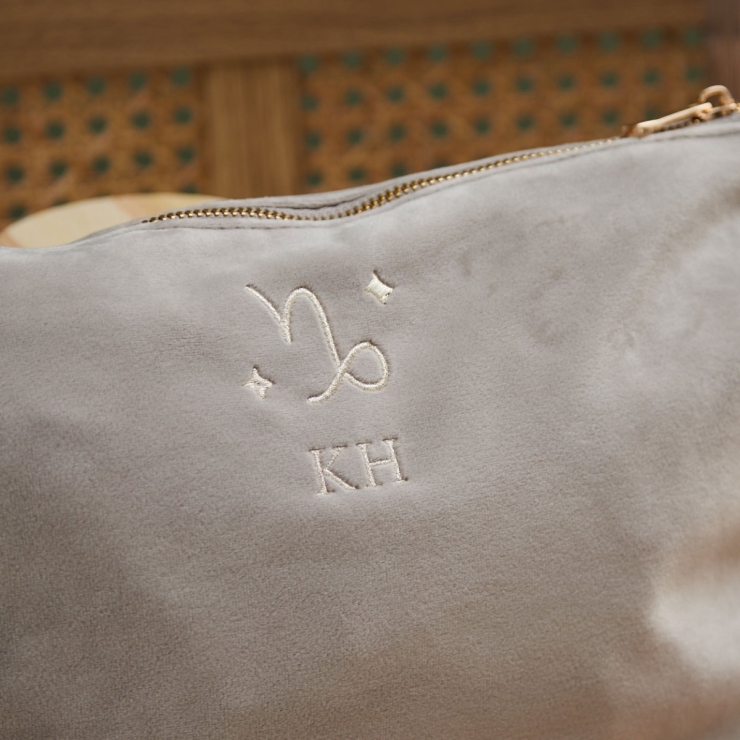 Personalised Zodiac Large Taupe Velvet Bag