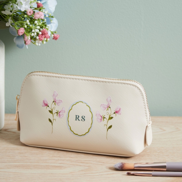 Personalised Oyster Birth flower Make Up Bag
